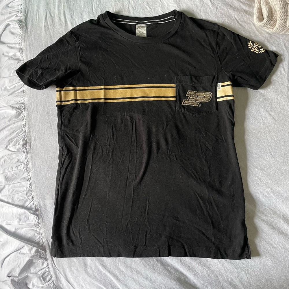 VS Pink Perdue Boilers tee - oversized XS super soft black gold sequins - cute!